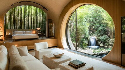 Fototapeta premium Luxurious modern interior featuring a bedroom and a living space