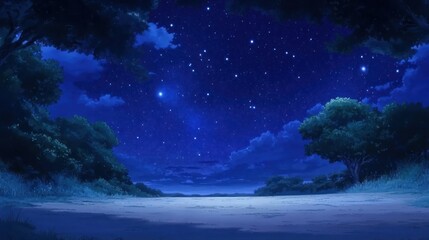 Fototapeta premium Starry Night Serenity: A Tranquil Night Scene Under a Million Stars