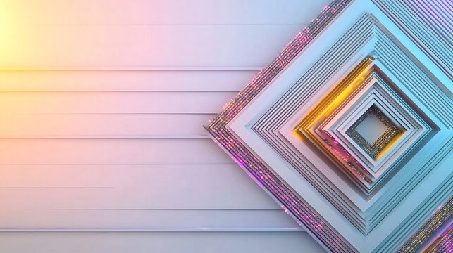 Abstract geometric shapes, colorful nested squares on white background.