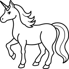 Obraz premium Adorable unicorn line drawing with long mane and tail for fun craft projects. 
