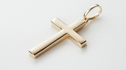 Elegant gold cross pendant on clean background, symbolizing faith and spirituality