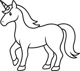 Fototapeta premium Black and white unicorn line art design for kids' coloring book pages. 