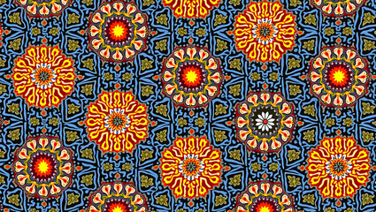 Vibrant Balinese Batik Seamless Tile Pattern with Traditional Motifs for Cultural Decor Concept - Perfect for Balinese Inspired Home Decor with Empty Space on the Left Side in Photo Stock