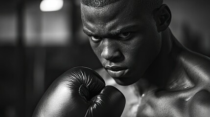 A Focused Boxer Displaying Determination With Black Boxing Gloves On