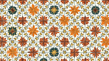 Vibrant Thai Floral Patterns: Seamless Tile Design for Traditional Home Decor - Cute Vector Illustrations for Cultural Aesthetics and Smart Business Tone in Interior Design
