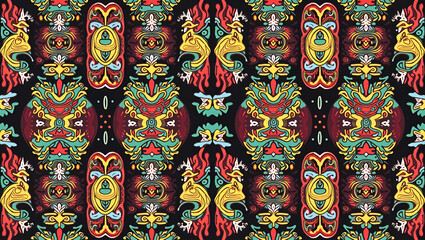 Fototapeta premium Vibrant Balinese Mask Patterns for Exotic Cultural Home Decor