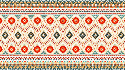 Design seamless ethnic border patterns using iconic cultural motifs and modern design techniques perfect for product packaging and marketing concept as Incorporate timeless ethnic symbols into modern 