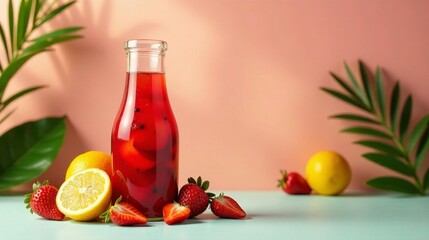 Fototapeta premium Refreshing Summer Beverage in Glass Bottle with Citrus and Berries