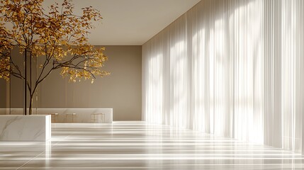 Modern Minimalist Interior Design Sunlight Marble Plant