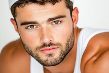 Obraz premium Fitness strong man portrait, male portrait close up