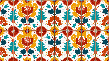 Fototapeta premium Vibrant Mexican Floral Tile Pattern for Festive Home Decor