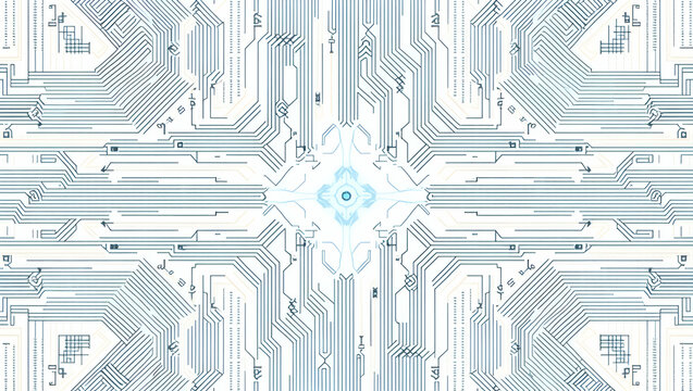 Futuristic Flat Hightech Tile Motif with Digital Circuit Patterns