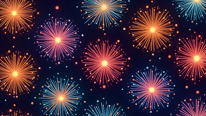 Fototapeta premium Vibrant Diwali Fireworks Seamless Tile Pattern: Sparkling Effects for Festive Home Decor with Empty Space on the Left for Customization in Photo Stock