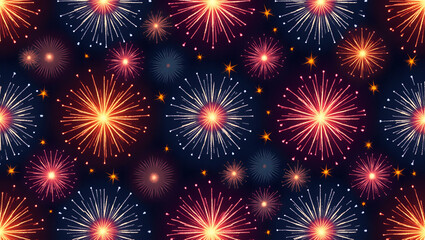 Fototapeta premium Vibrant Diwali Fireworks Seamless Tile Pattern with Sparkling Effects for Festive Home Decor - Perfect for Stock Photos with Empty Space on the Left for Customization