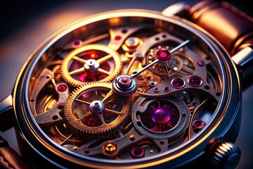 Silhouette of Intricate Mechanical Watch Movement with Ruby Jewels