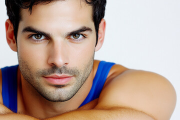 Fototapeta premium Fitness strong man portrait, male portrait close up