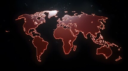 Naklejka premium A dark background with an illuminated red outline of a world map.