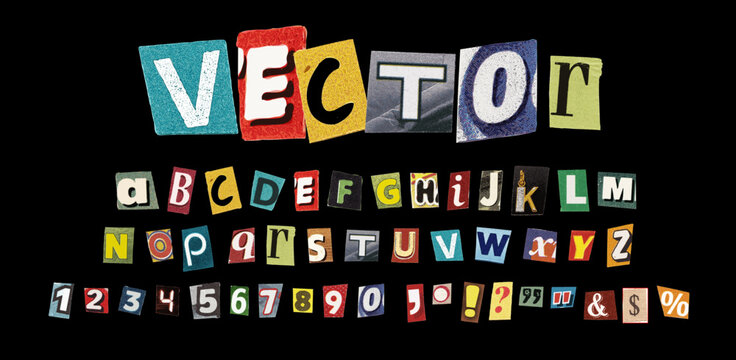 Retro Magazine Newspaper Cutout Letters Numbers and Punctuations