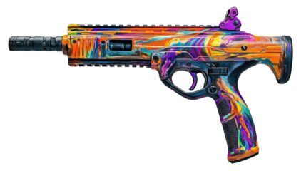 Colorful modern assault rifle isolated on transparent background