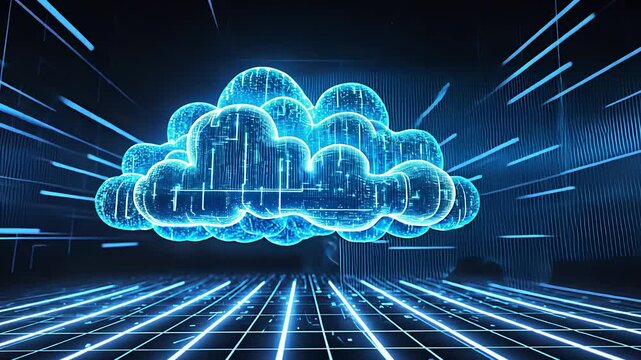 Futuristic Cloud Computing Technology With Glowing Digital Cloud and Data Connections on a High-Tech Virtual Grid

