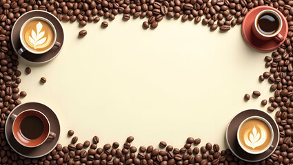 Festive holiday coffee border with copy space for International Coffee Day party invitations concept as Festive holiday themed coffee border with copy space designed for International Coffee Day party