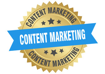 content marketing. content marketing round blue and gold label isolated on transparent background
