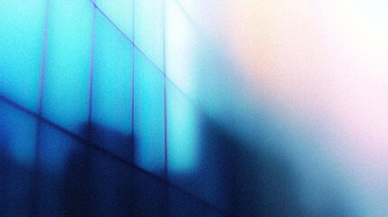 Background with high grain with noise & Futuristic Glass Building with Soft Focus and Gradient Blue Tones – Minimalist Cityscape Wallpaper