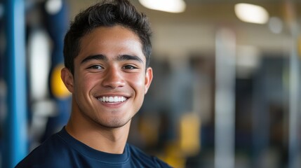 Obraz premium Young Hispanic athletic man smiling while training at a sports facility.