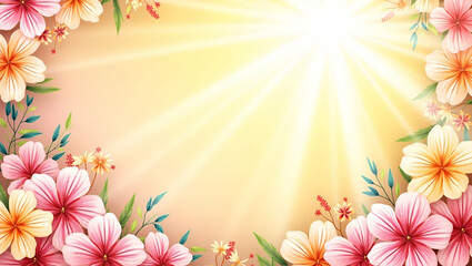 Obraz premium Bright summer seamless pattern with floral blooms and radiant sun beams for a lively cheerful vibe concept as Cheerful floral summer pattern with vibrant blooms and radiant sun beams perfect for brigh