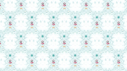 Seamless Tile Pattern of Flat Frosty Snowflakes and Snowy Owls for Nature-Inspired Winter Decor