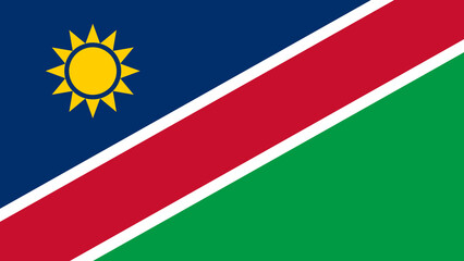 Flag of Namibia featuring a sun, red, blue, and green elements with symbolic representations of the nation