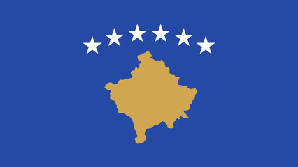 Flag of Kosovo featuring a blue background with a golden map and five white stars above