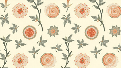 Seamless Retro Floral Pattern in Pastel Tones for Vintage 1970s Style