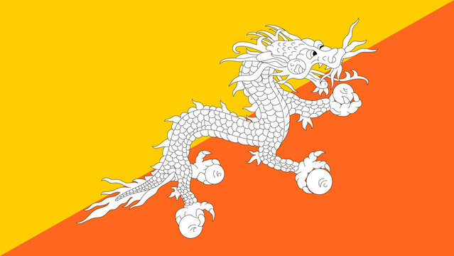 Bhutanese national flag features a white dragon on a vibrant background representing the country's heritage and culture