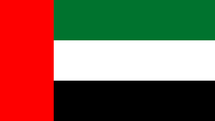 National flag of the United Arab Emirates displayed prominently against a clear blue sky during a celebration