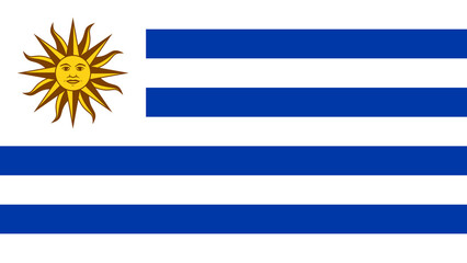 Obraz premium Flag of Uruguay featuring a sun emblem and alternating blue and white stripes representing national identity