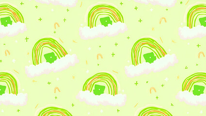 Fototapeta premium Festive Green Tones: Charming Leprechauns and Rainbows in a Seamless Tile Pattern Design