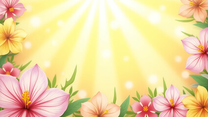 Fototapeta premium Energizing Spring Sunshine Pattern: Vibrant Rays and Blooming Flowers for Fresh and Lively Designs in Simple Flat Cute Vector Illustration for Smart Business Tone