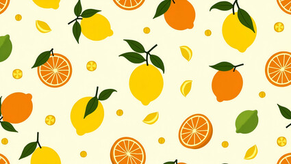 Obraz premium Vibrant Seamless Tile Pattern of Juicy Oranges, Lemons, and Limes for Refreshing Summer Decor - Perfect for Photo Stock with Space for Customization