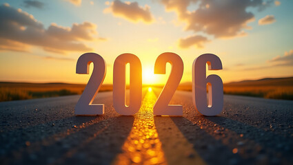 Flat 2026 Goals: Strategic Planning for Asphalt Road Growth at Sunset - Visualizing New Year Resolutions