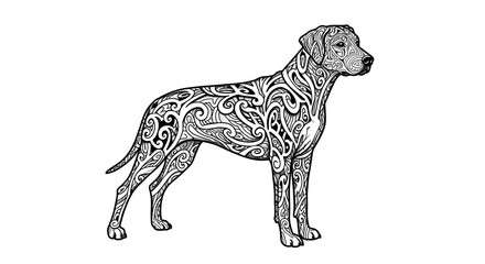 Fototapeta premium Standing Dog Illustration with Intricate Ornamental Pattern and Black Line