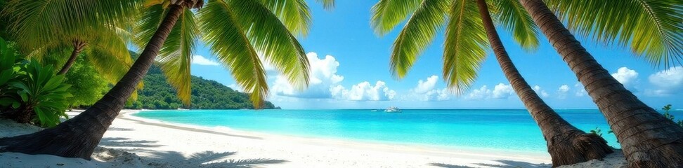 Majestic coconut palms frame a pristine Philippine beach , beach, Philippines, philippine islands