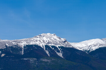 Majestic Snow-Capped Mount Roche Bonhomme, Jasper National Park, Canadian Rockies. Alberta, Canada. This peak is also locally known as Old Man face Mountain. Colin Range.