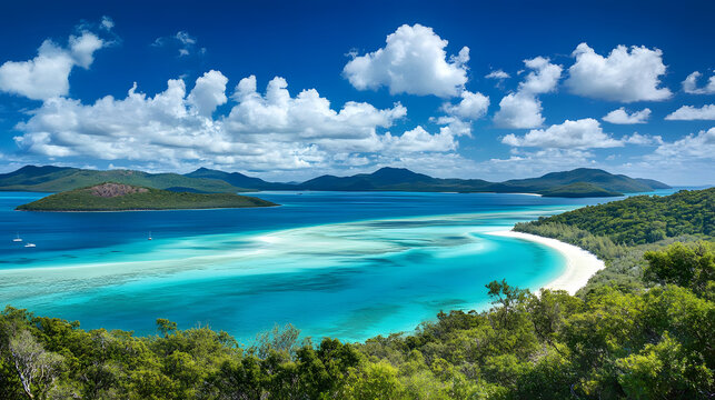 
The Whitsunday Islands – A tropical paradise with 74 islands and turquoise waters, tropical beach with blue sky - Powered by Adobe