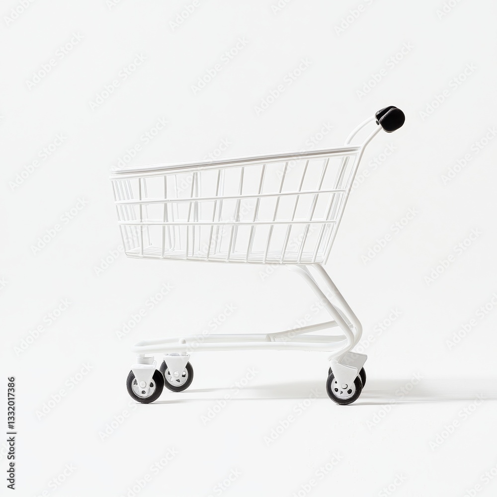 Aufkleber Empty White Shopping Cart in a Minimalist Studio Setting with Clean Lines and Subtle Shadow