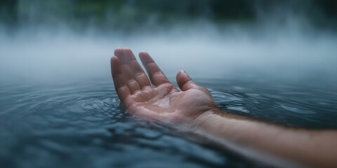 Hand in Water with Steam