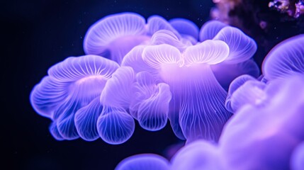 Obraz premium Beautiful cluster of translucent purple aquatic organisms glow softly