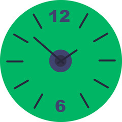 A decorative wall clock showing time with a simple design and numerical indicators.