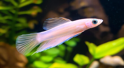 Obraz premium Peixes translúcidos cor-de-rosa nadando em aquário.