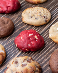 Assorted cookies over wooden table